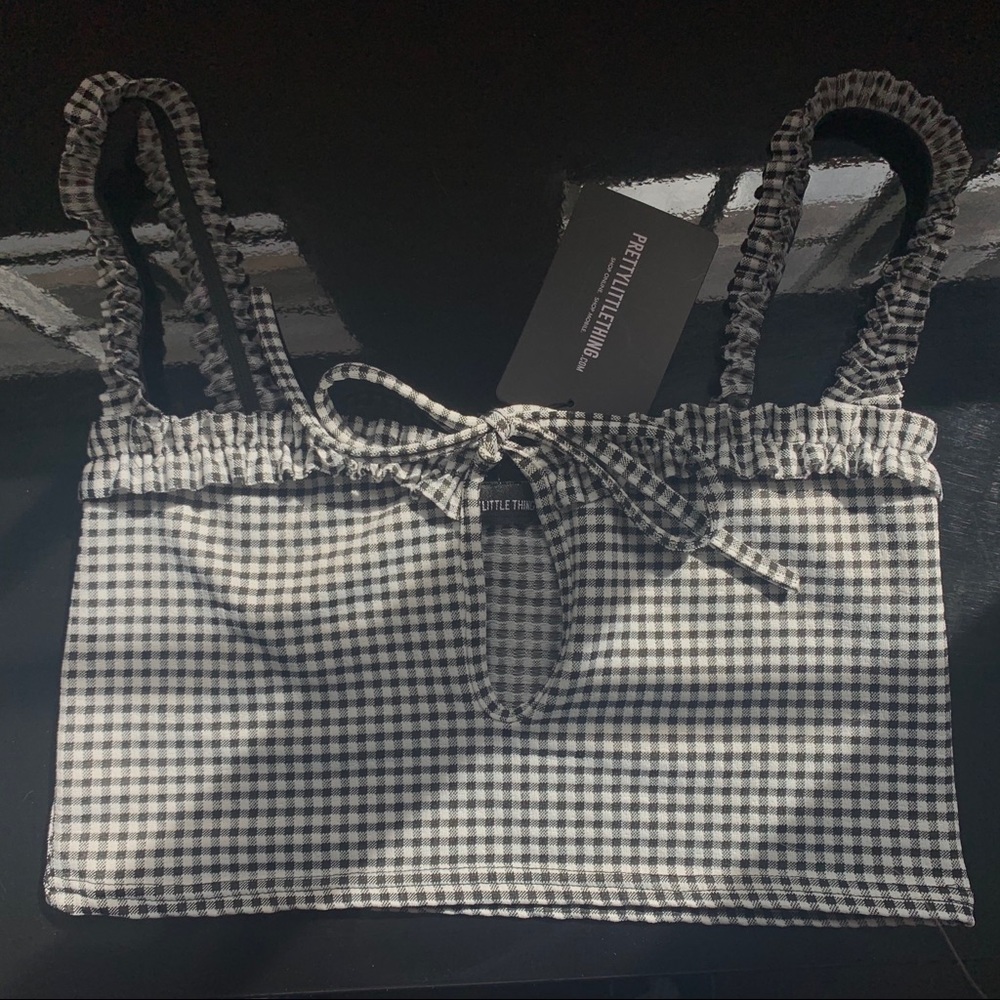 PrettyLittleThing black and white gingham top.